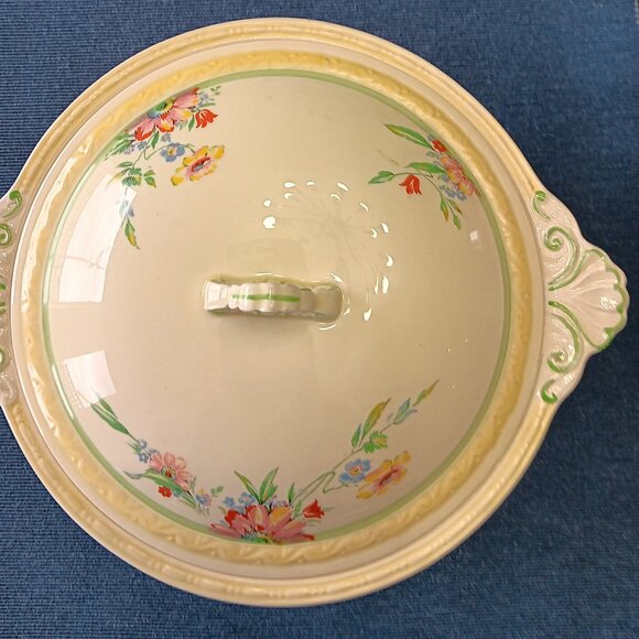 Vintage Art Deco J&G Meakin Sunshine Floral Covered Serving Bowl - Picture 12 of 16